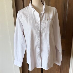 Notre Dame White Button-Down Shirt w/Embroidery